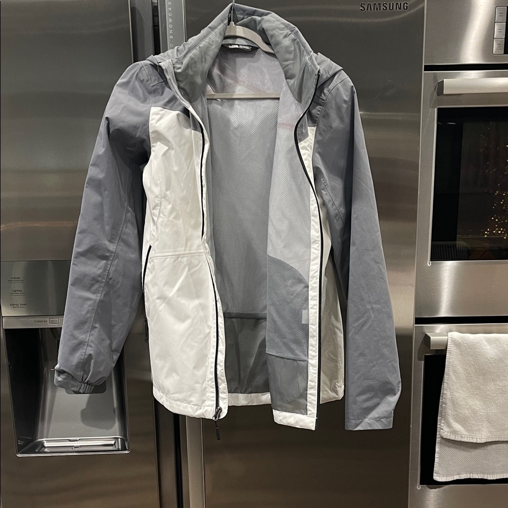 Women’s North Face Gray and White Hooded Jacket